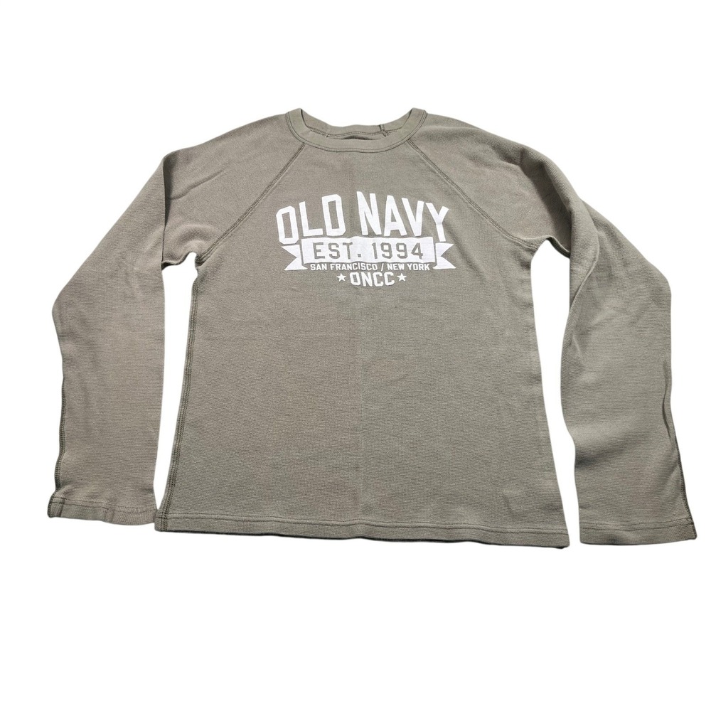 Old Navy Boys Youth Small Thermal Shirt Waffle Knit Long Sleeve Logo Graphic